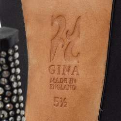 Pre Owned Gina Black Satin Embellished Heel Platform Slingback Sandals Size 38.5