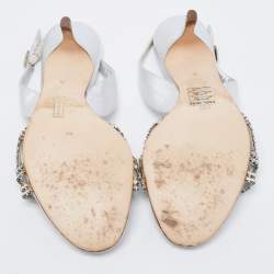 مملوكة مسبقًا صندل جينا جلد فضي مزخرف بحزام كاحل مقاس 38