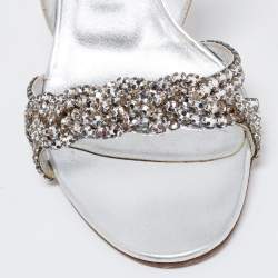 مملوكة مسبقًا صندل جينا جلد فضي مزخرف بحزام كاحل مقاس 38