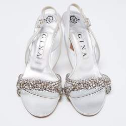 مملوكة مسبقًا صندل جينا جلد فضي مزخرف بحزام كاحل مقاس 38