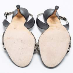 Pre Owned Gina Black Leather Embellished Slingback Sandals Size 38.5