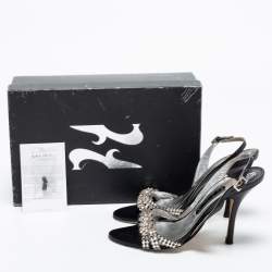 Pre Owned Gina Black Leather Embellished Slingback Sandals Size 38.5