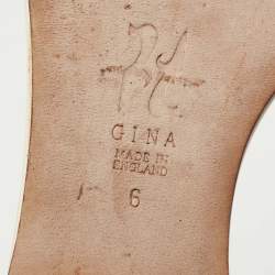 Pre Owned Gina Cream/Silver Leather Crystal Embellished Flat Sandals Size 39