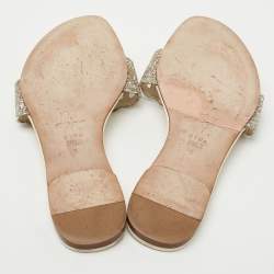 Pre Owned Gina Cream/Silver Leather Crystal Embellished Flat Sandals Size 39