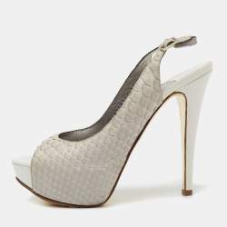 Gina Grey Python Leather Peep-Toe Platform Slingback Sandals Size 37.5