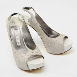 Gina Grey Python Leather Peep-Toe Platform Slingback Sandals Size 37.5