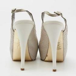 Gina Grey Python Leather Peep-Toe Platform Slingback Sandals Size 37.5