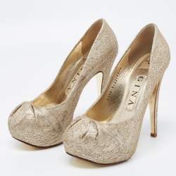 Gina Gold Lace and Leather Claire Platform Pumps Size 37