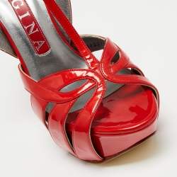 Pre Owned Gina Red Patent Leather T-Strap Platform Sandals Size 37
