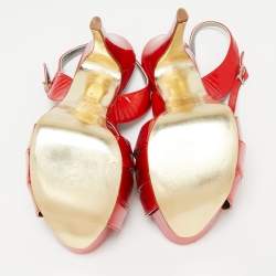 Pre Owned Gina Red Patent Leather T-Strap Platform Sandals Size 37