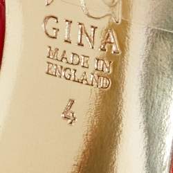 Pre Owned Gina Red Patent Leather T-Strap Platform Sandals Size 37