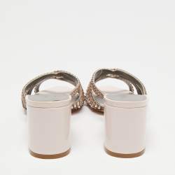 مملوكة مسبقًا Gina Beige Leather Crystals Embellished Slide Sandals Size 39.5