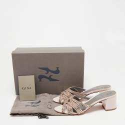 مملوكة مسبقًا Gina Beige Leather Crystals Embellished Slide Sandals Size 39.5