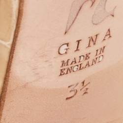 Pre Owned Gina Beige Croc Embossed Patent Leather Crystal Embellished Slide Sandals Size 36.5