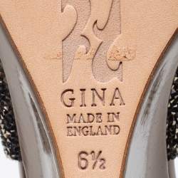 Pre Owned Gina  Brown/Silver Leather Crystal Embellished Wedge Sandals Size 39.5