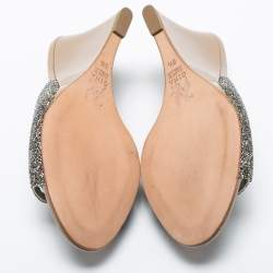 Pre Owned Gina  Brown/Silver Leather Crystal Embellished Wedge Sandals Size 39.5