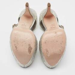 Pre Owned Gina Grey Satin Crystal Embellished Peep Toe Pumps Size 38