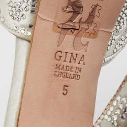 Pre Owned Gina Grey Satin Crystal Embellished Peep Toe Pumps Size 38