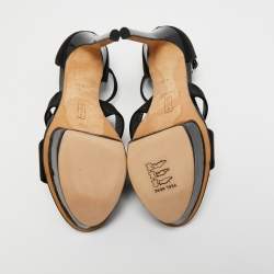 Gina Black Satin Ankle Strap Platform Sandals Size 37.5