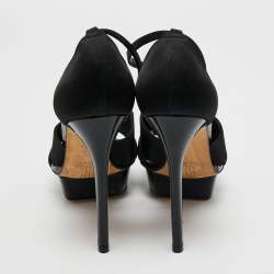 Gina Black Satin Ankle Strap Platform Sandals Size 37.5