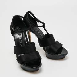 Gina Black Satin Ankle Strap Platform Sandals Size 37.5
