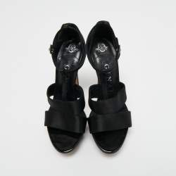 Gina Black Satin Ankle Strap Platform Sandals Size 37.5