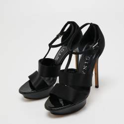 Gina Black Satin Ankle Strap Platform Sandals Size 37.5