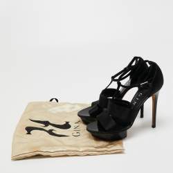 Gina Black Satin Ankle Strap Platform Sandals Size 37.5