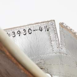 Pre Owned Gina Off White/Silver Patent Leather Crystal Embellished Flat Slides Size 37.5