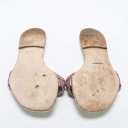 Pre Owned Gina White Leather Embellished Thong Flats Size 38