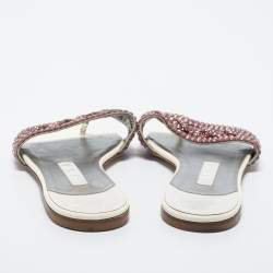 Pre Owned Gina White Leather Embellished Thong Flats Size 38