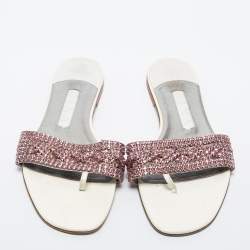 Pre Owned Gina White Leather Embellished Thong Flats Size 38