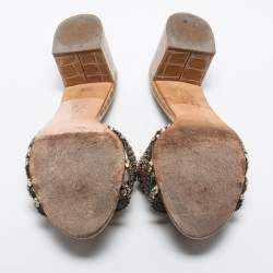 Pre Owned Gina Olive Green Croc Embossed Leather Crystal Embellished Loren Slide Sandals Size 41