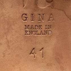 Pre Owned Gina Olive Green Croc Embossed Leather Crystal Embellished Loren Slide Sandals Size 41