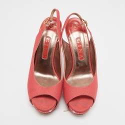 Gina Coral Pink Canvas Crystal Embellished Open Toe Slingback Pumps Size 39.5