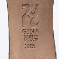 Pre Owned Gina Black Crystal Embellished Leather Block Heel Slide Sandals Size 38.5