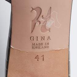 مملوكة مسبقًا Gina Green Croc Embossed Patent Leather Crystal Block Heel Sandals Size 41