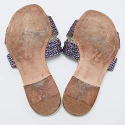 مملوكة مسبقًا Gina Purple Leather Crystal Embellished Flat Slides Size 38.5