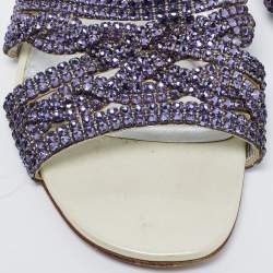 مملوكة مسبقًا Gina Purple Leather Crystal Embellished Flat Slides Size 38.5