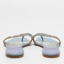 Gina Light Blue Patent Crystal Embellished Thong Slides  Size 38.5
