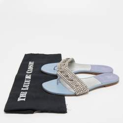 Gina Light Blue Patent Crystal Embellished Thong Slides  Size 38.5