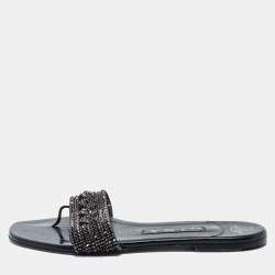 مملوكة مسبقًا Gina Black Patent Crystal Embellished Sandals Size 38.5