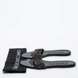مملوكة مسبقًا Gina Black Patent Crystal Embellished Sandals Size 38.5