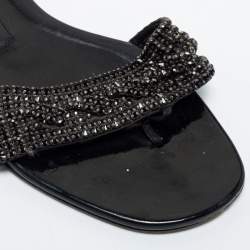 مملوكة مسبقًا Gina Black Patent Crystal Embellished Sandals Size 38.5