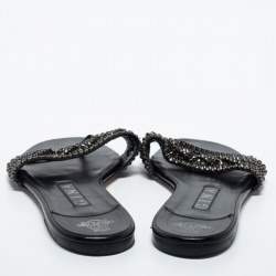 مملوكة مسبقًا Gina Black Patent Crystal Embellished Sandals Size 38.5