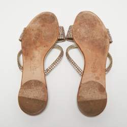 Gina Pink Crystal Embellished Leather Flat Slides Size 41 