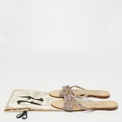 Gina Pink Crystal Embellished Leather Flat Slides Size 41 