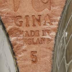 Pre Owned Gina Grey Crystal Embellished Leather Syracuse Wedge Sandals Size 38