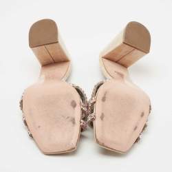 Pre Owned Gina Beige Crystal Embellished Leather Loren Slide Sandals Size 38.5