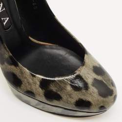 Pre Owned Gina Grey/Black Leopard Print Patent Leather Platform Pumps Size 39.5